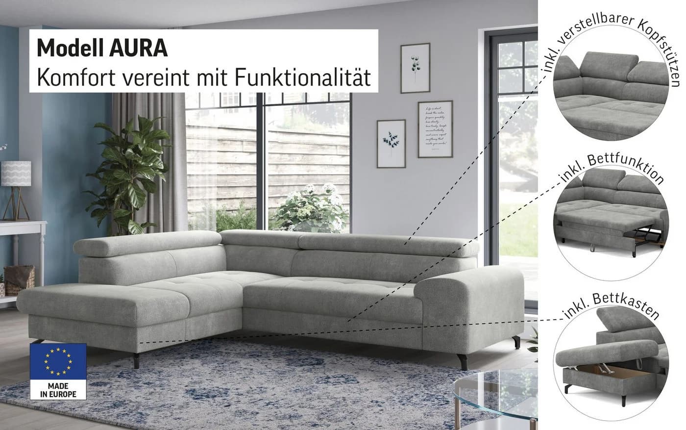 COTTA Ecksofa Aura L-Form mit Bettfunktion und Bettkasten - Bild 3