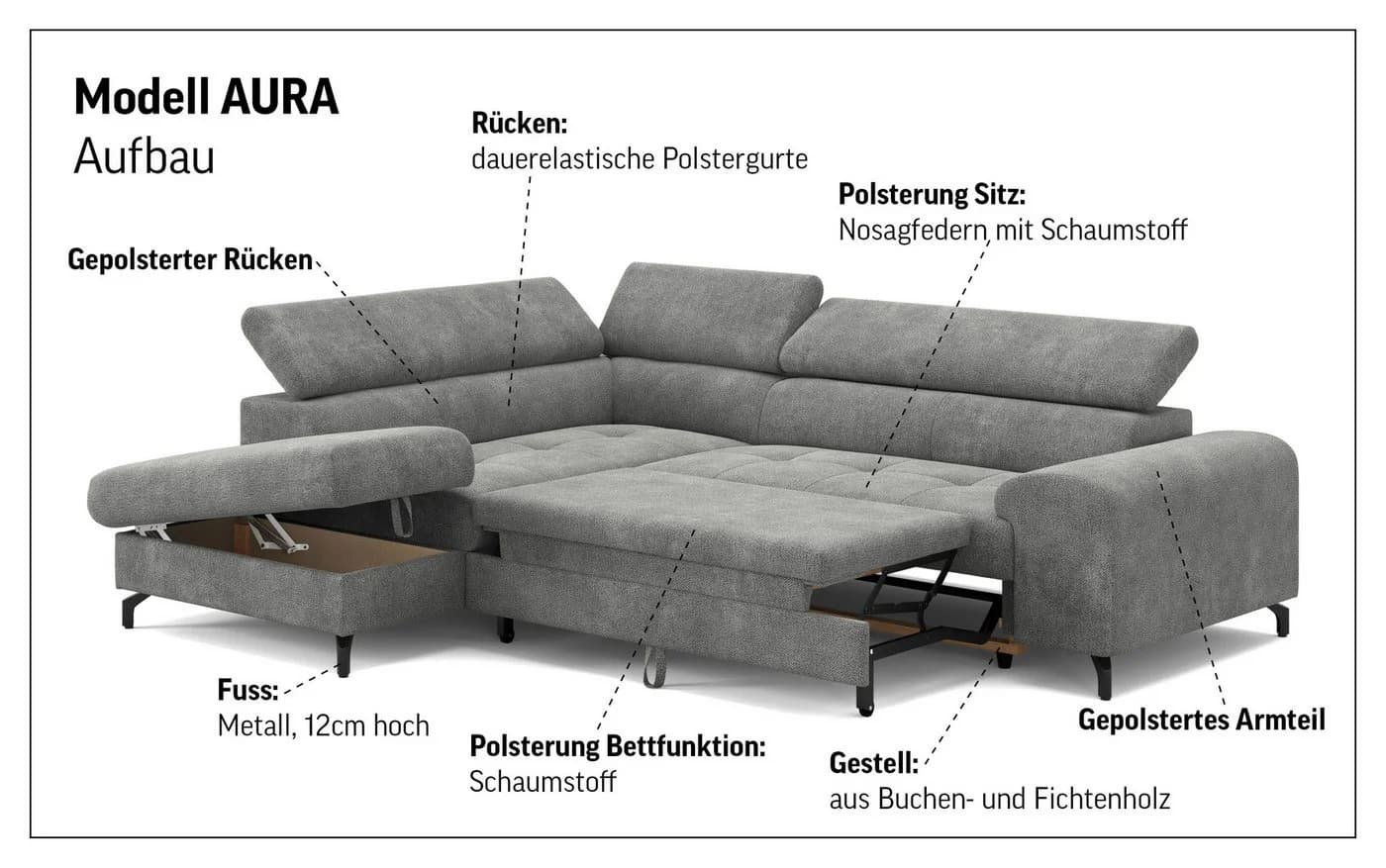 COTTA Ecksofa Aura L-Form mit Bettfunktion und Bettkasten - Bild 4