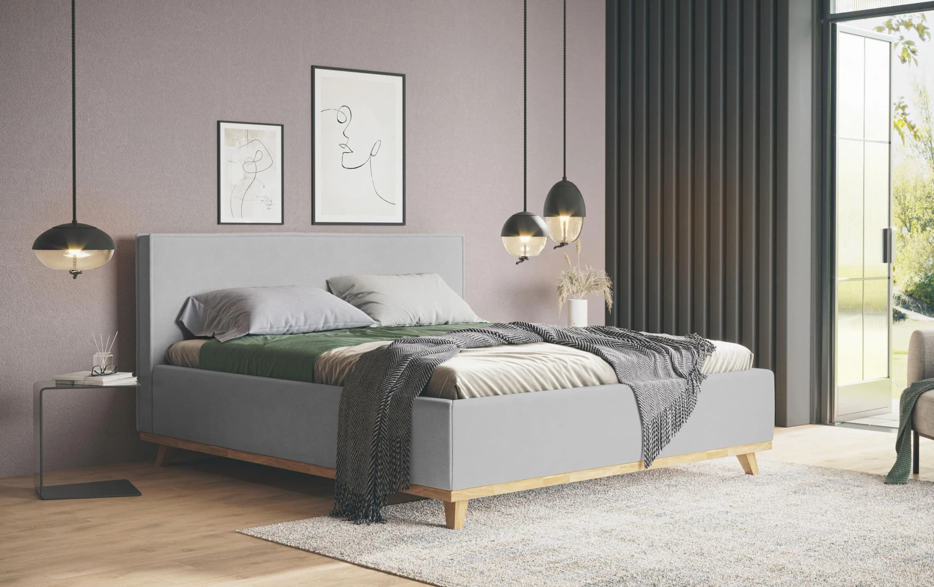 Polsterbett COTTA MILLI I mit Bettkasten light grau 180x200