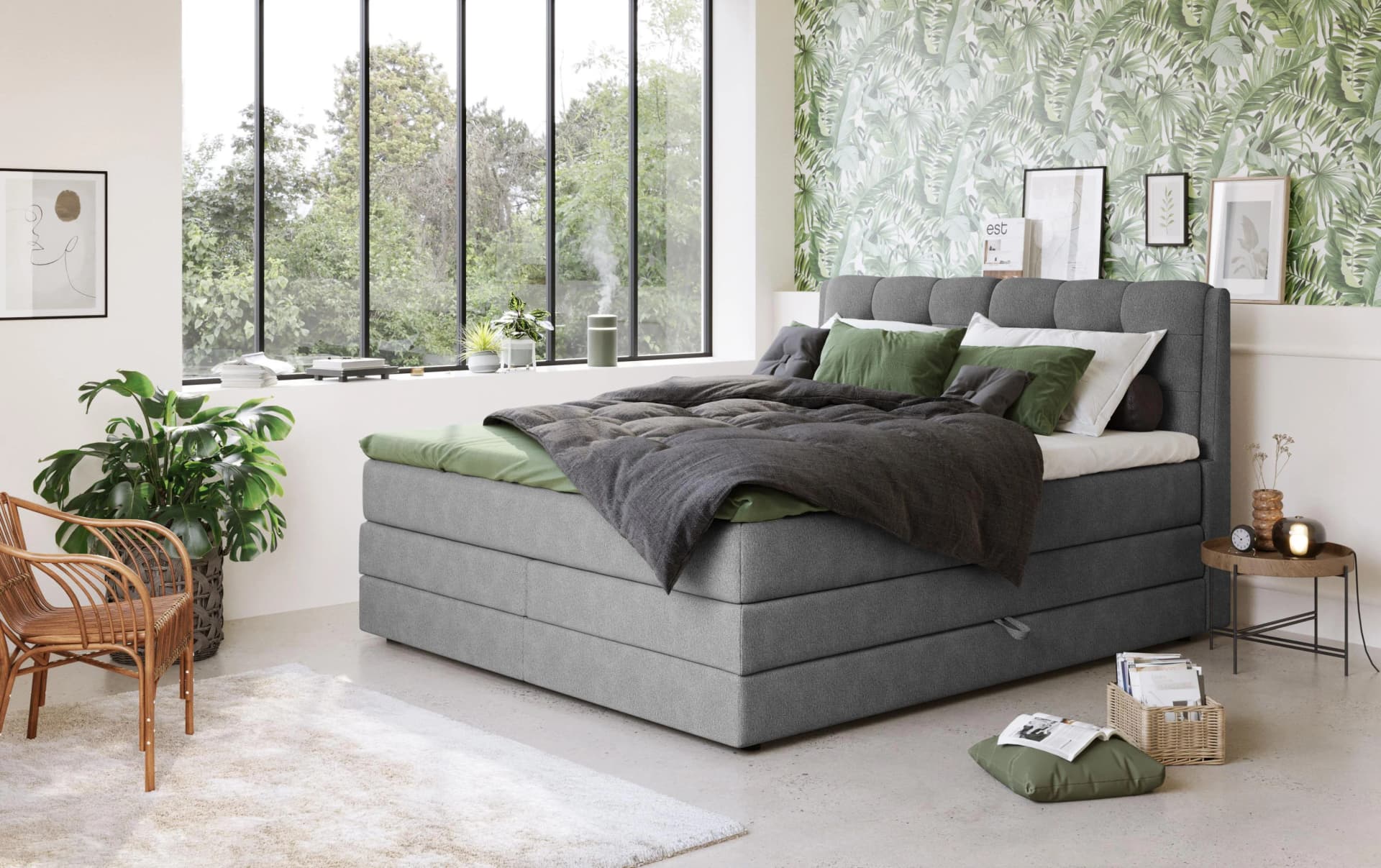 COTTA Fort II Boxspringbett anthrazit mit Bettkasten und Topper