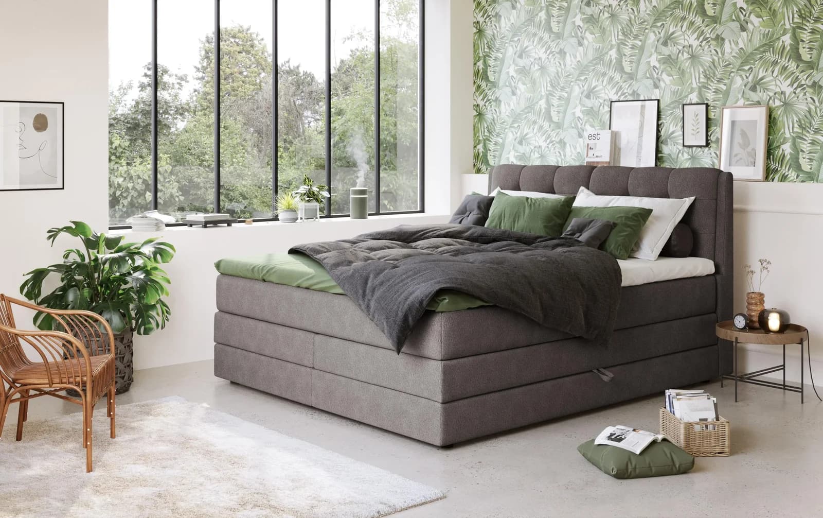 COTTA Fort II Boxspringbett mit Bettkasten und Topper anthrazit