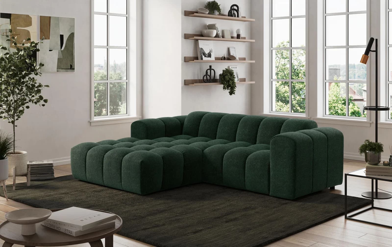 OTTO HOME Ecksofa Rocco L-Form Dunkelgrün Modernes Bubble-Sofa