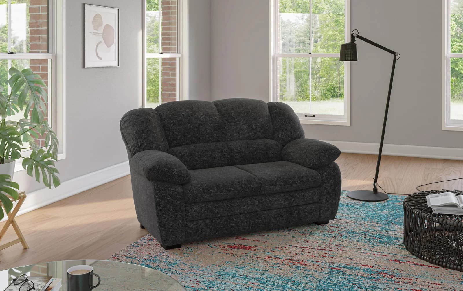 COTTA Casino 2-Sitzer Sofa Schwarz Chenille