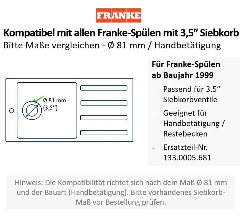 FRANKE Siebkorb 3,5 Zoll Original-Ersatzteil 133.0005.681 - Bild 3