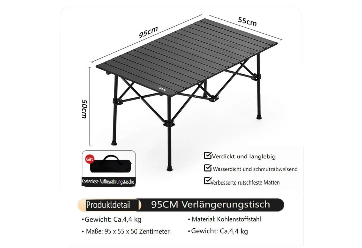 Insma Campingtisch Tragbarer Klapptisch Camping Tisch Reisetisch Aluminium - Bild 3