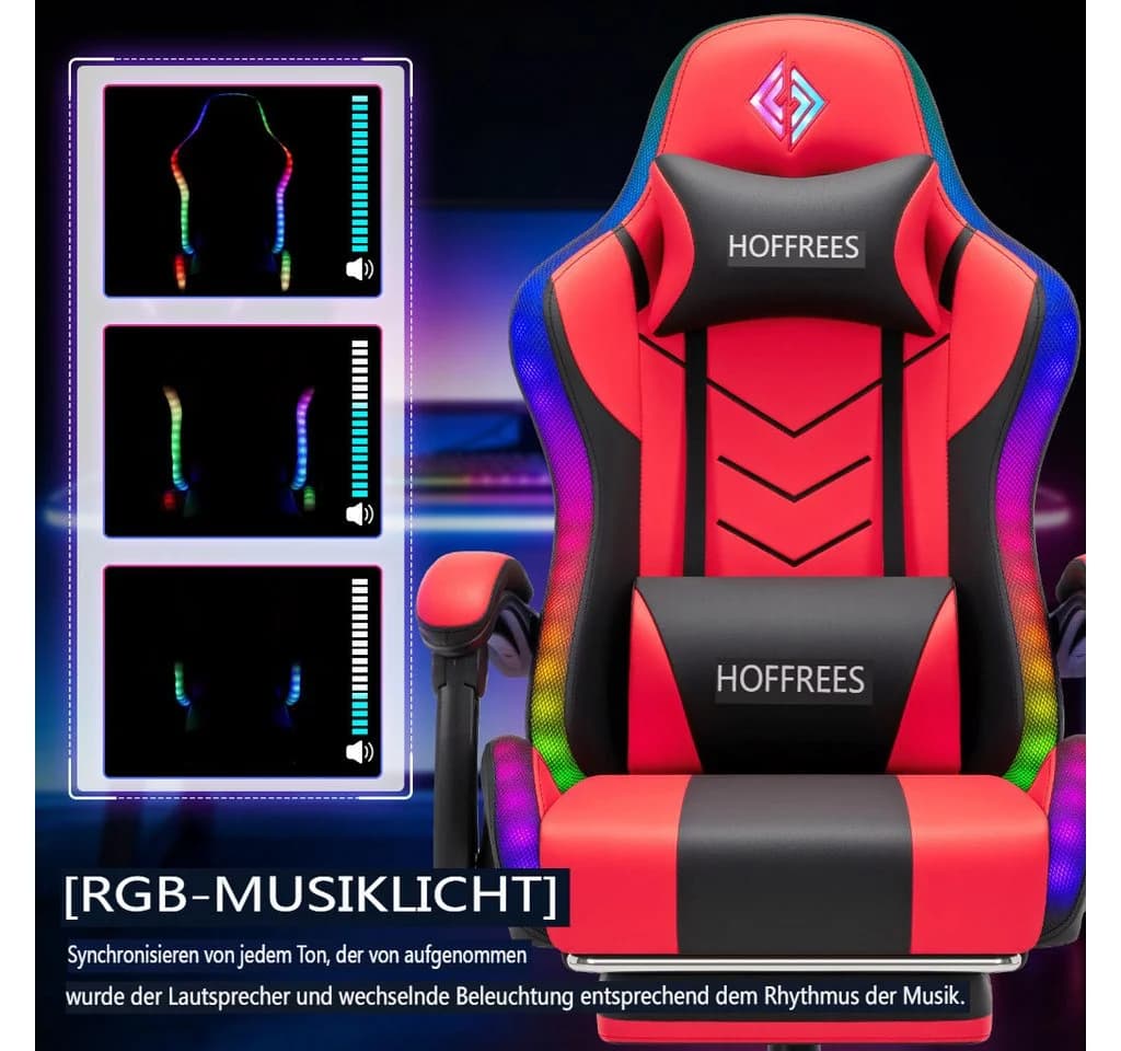 Insma Gaming-Stuhl mit Massagefunktion, RGB LED & 180° Liegefunktion - Bild 3