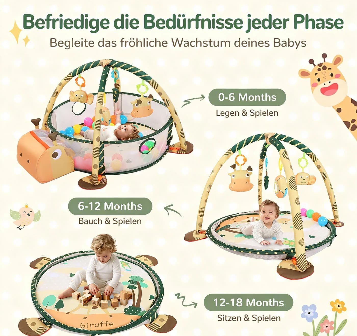 Insma 3-in-1 Baby Spielmatte mit Giraffen-Design und 30 Ozeanbällen - Bild 3