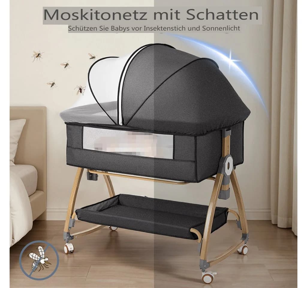 Insma Beistellbett 3 in1 Babybett grau mit Moskitonetz - Bild 3
