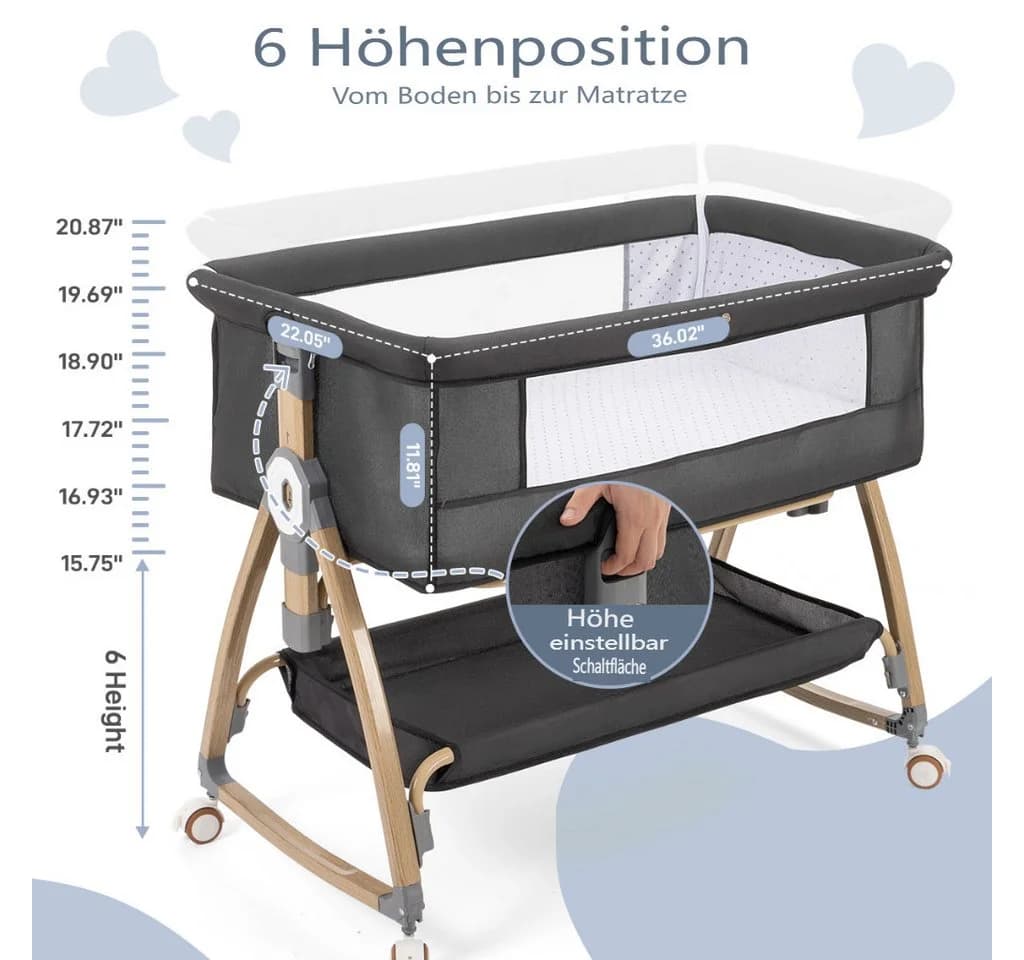 Insma Beistellbett 3 in1 Babybett grau mit Moskitonetz - Bild 4