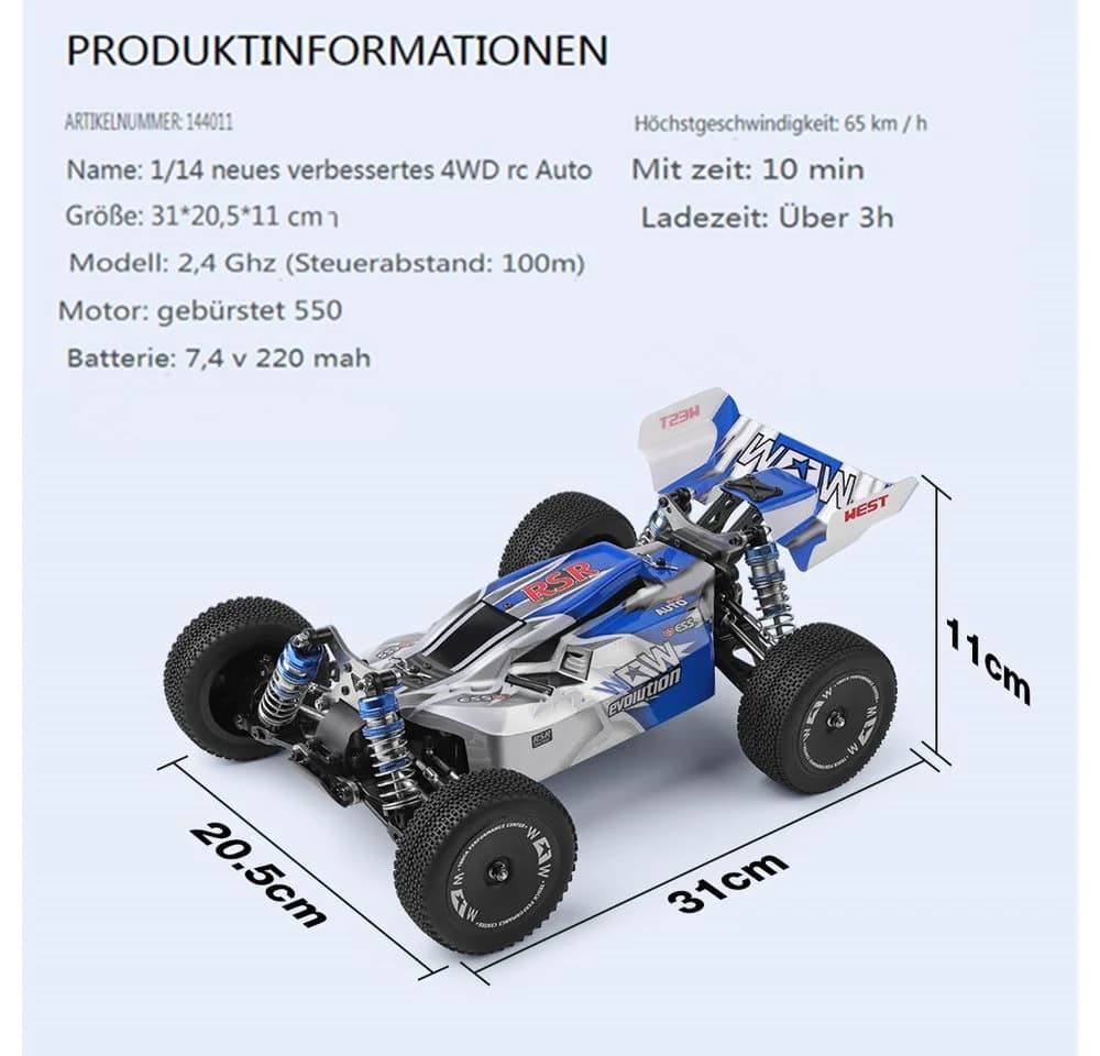 Insma RC-Auto 2,4GHz 4WD 65km/h 1:14 Offroad Metallchassis - Bild 3