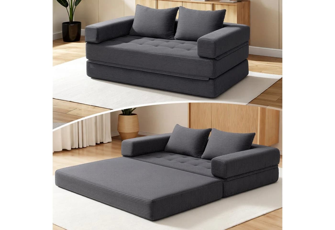 MECO 5-in-1 Schlafsofa Grau Cord 2-Sitzer - Bild 3