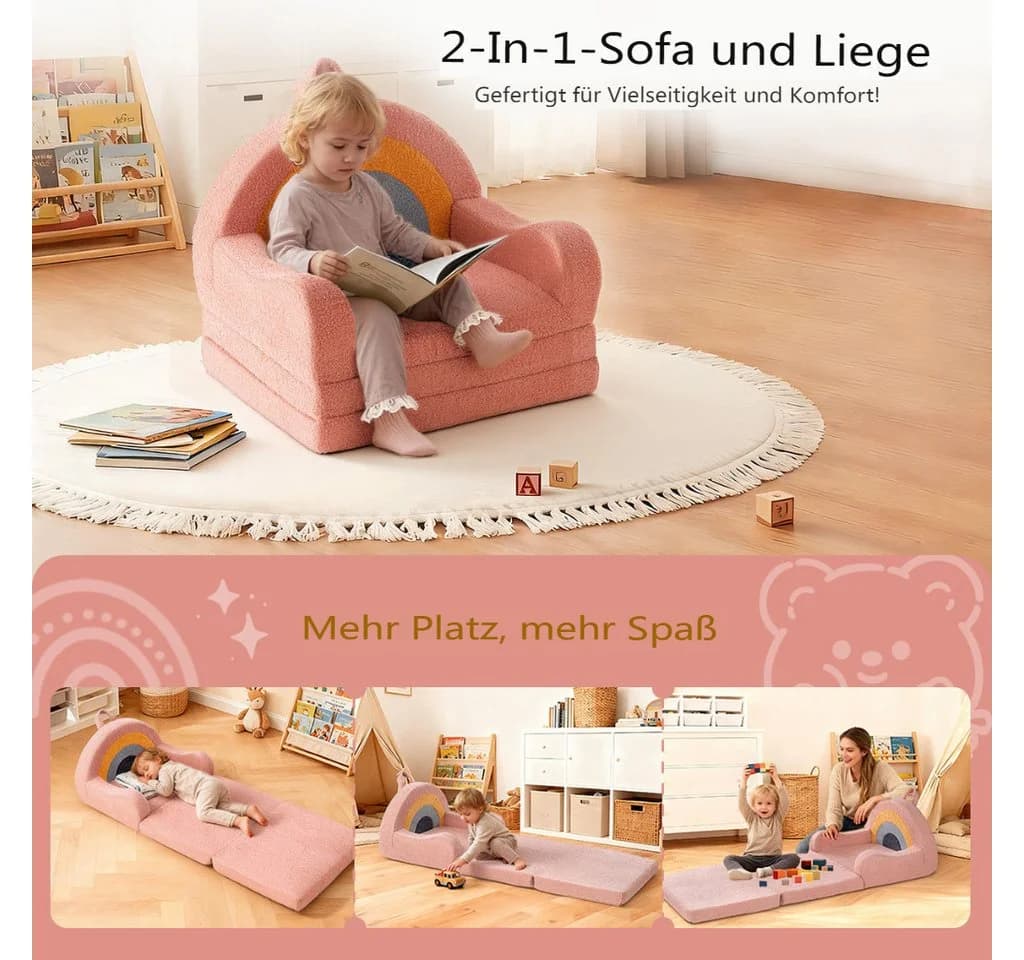Insma 2-in-1 Kinder-Sofa Braun - Schlafsofa & Spielsofa