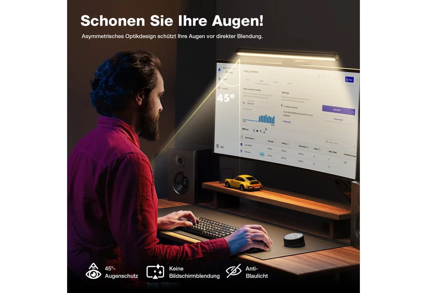 Insma LED Monitorlampe Schwarz Dimmbar mit Fernbedienung - Bild 3