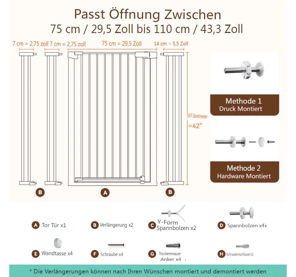 Insma Türschutzgitter Schwarz Extra Hoch 107cm - Bild 5