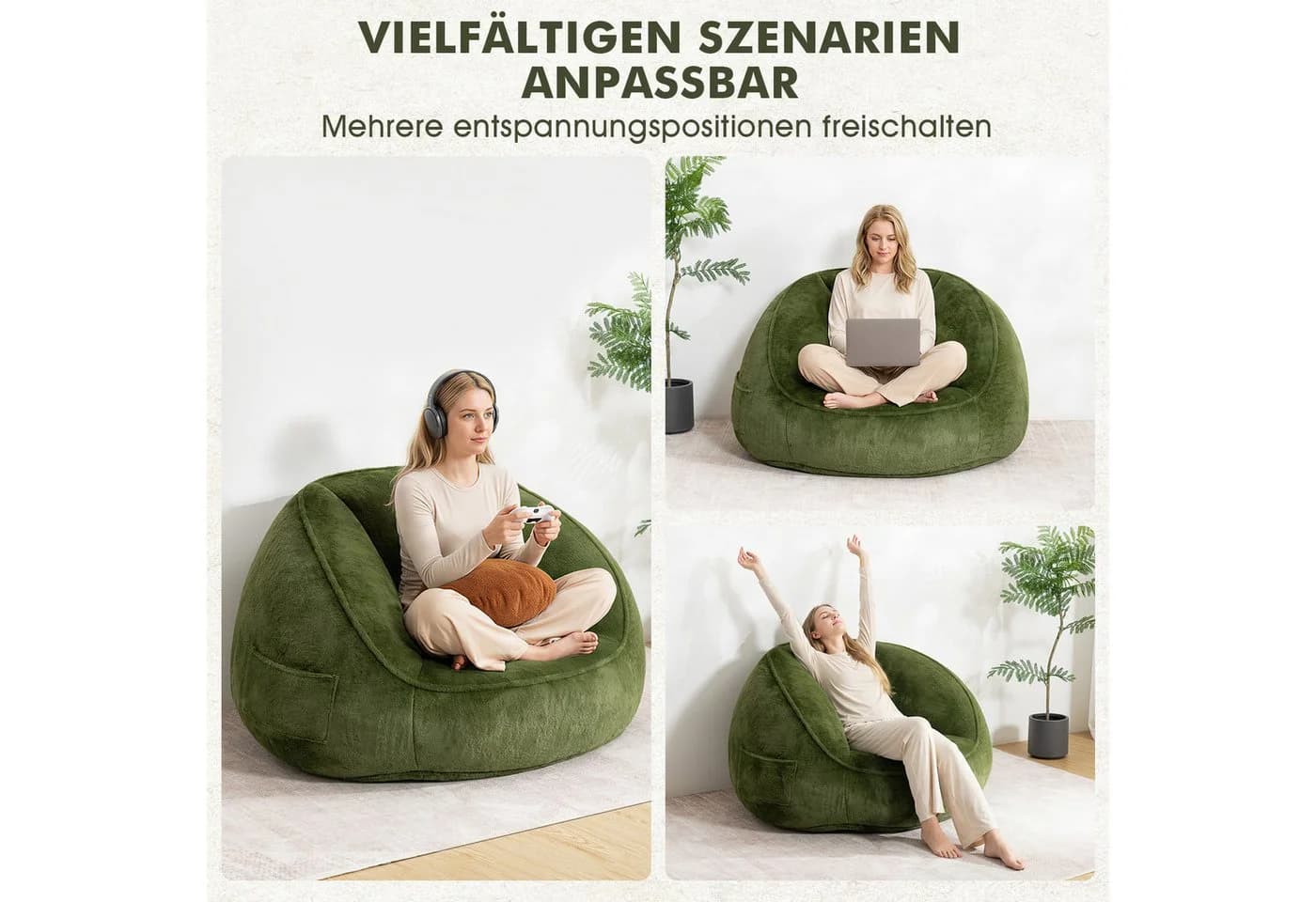 Insma Sitzsack XL 120cm Avocadogrün mit Kissen - Bild 3