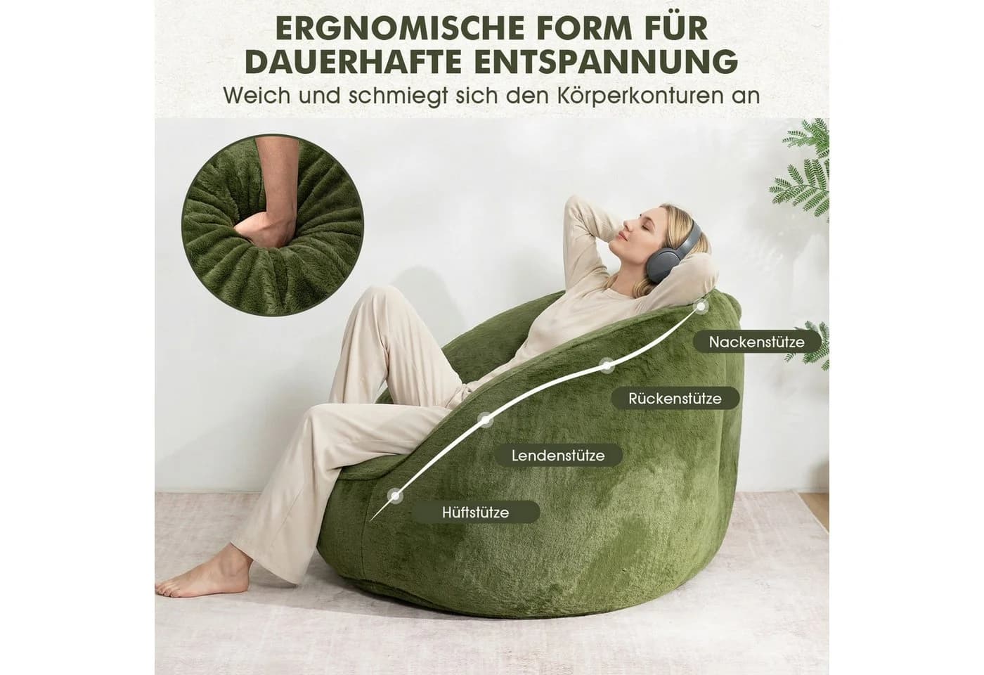 Insma Sitzsack XL 120cm Avocadogrün mit Kissen - Bild 4