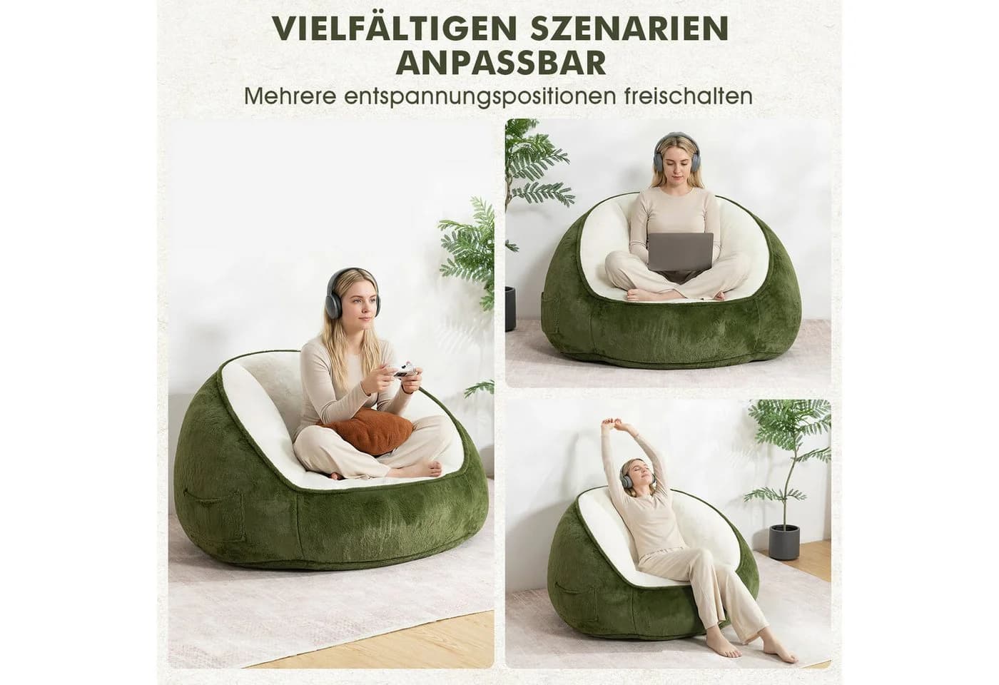 Insma Sitzsack XL 120cm Avocadogrün mit Kissen - Bild 3