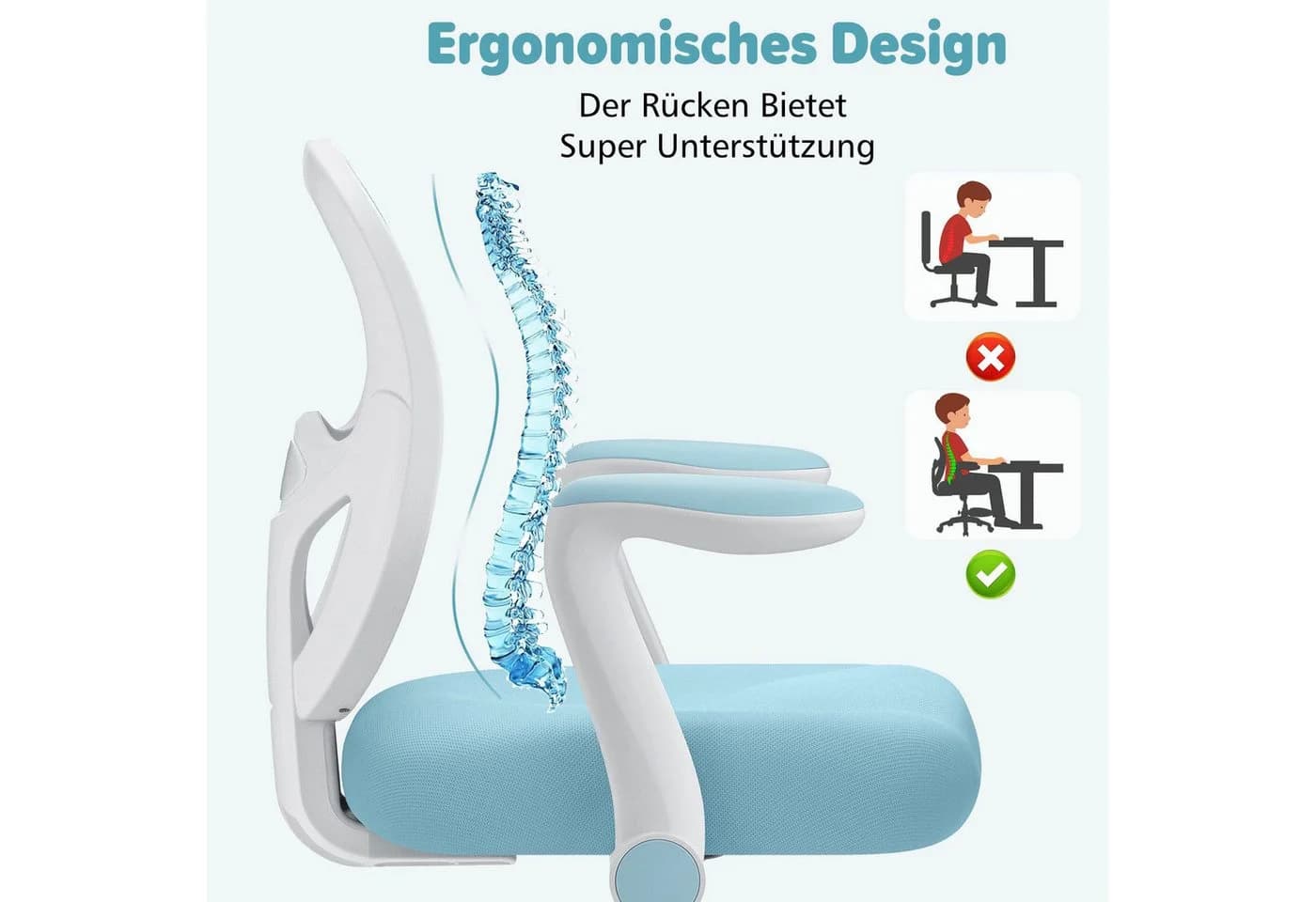 Insma Kinder-Drehstuhl ergonomisch höhenverstellbar mit Fußstütze blau - Bild 4