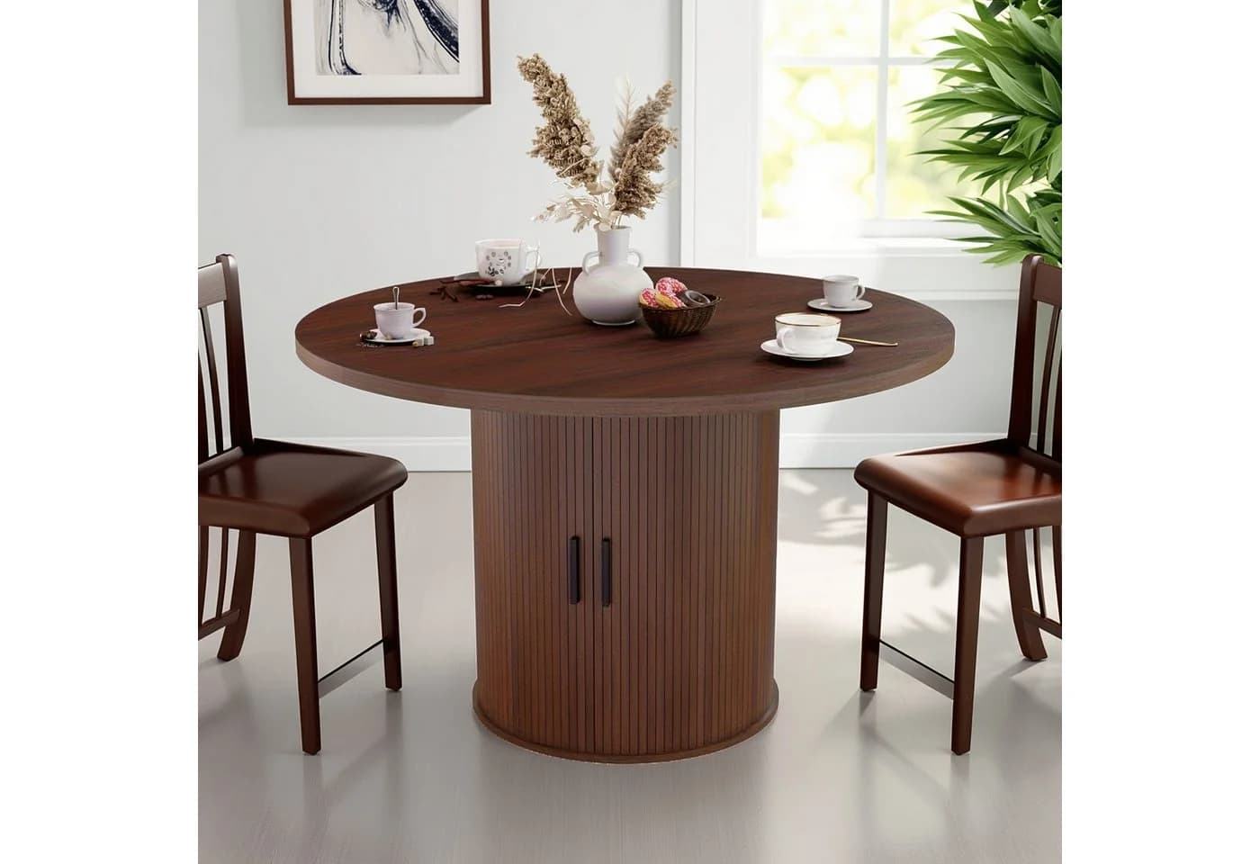 MECO Runder Esstisch 120cm Massivholz mit Stauraum Dunkelbraun - Bild 2