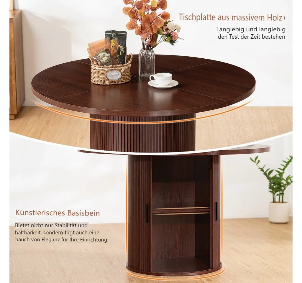 MECO Runder Esstisch 120cm Massivholz mit Stauraum Dunkelbraun - Bild 3