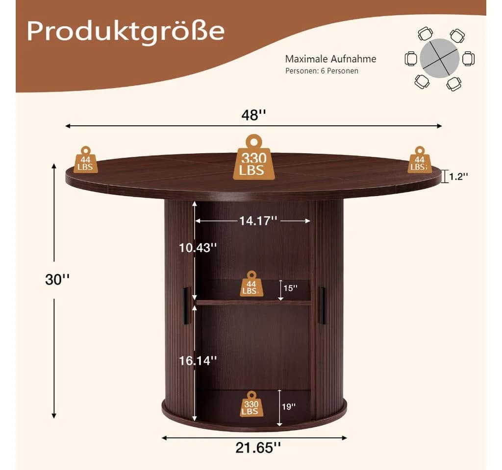 MECO Runder Esstisch 120cm Massivholz mit Stauraum Dunkelbraun - Bild 4