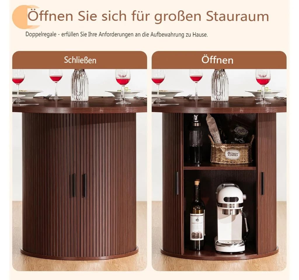 MECO Runder Esstisch 120cm Massivholz mit Stauraum Dunkelbraun - Bild 5