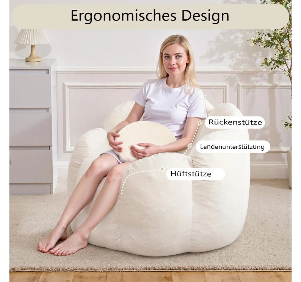 Insma Sitzsack Blumenform Beige Ergonomischer Relaxsessel