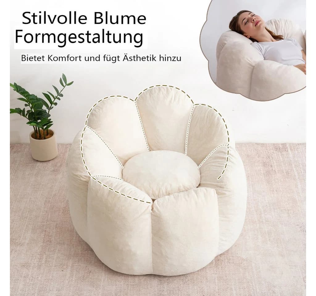 Insma Sitzsack Blumenform Beige Ergonomischer Relaxsessel - Bild 4