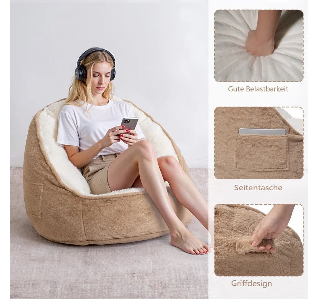 Insma Sitzsack Beanbag Sessel mit Rückenlehne Kunstfell Braun - Bild 3