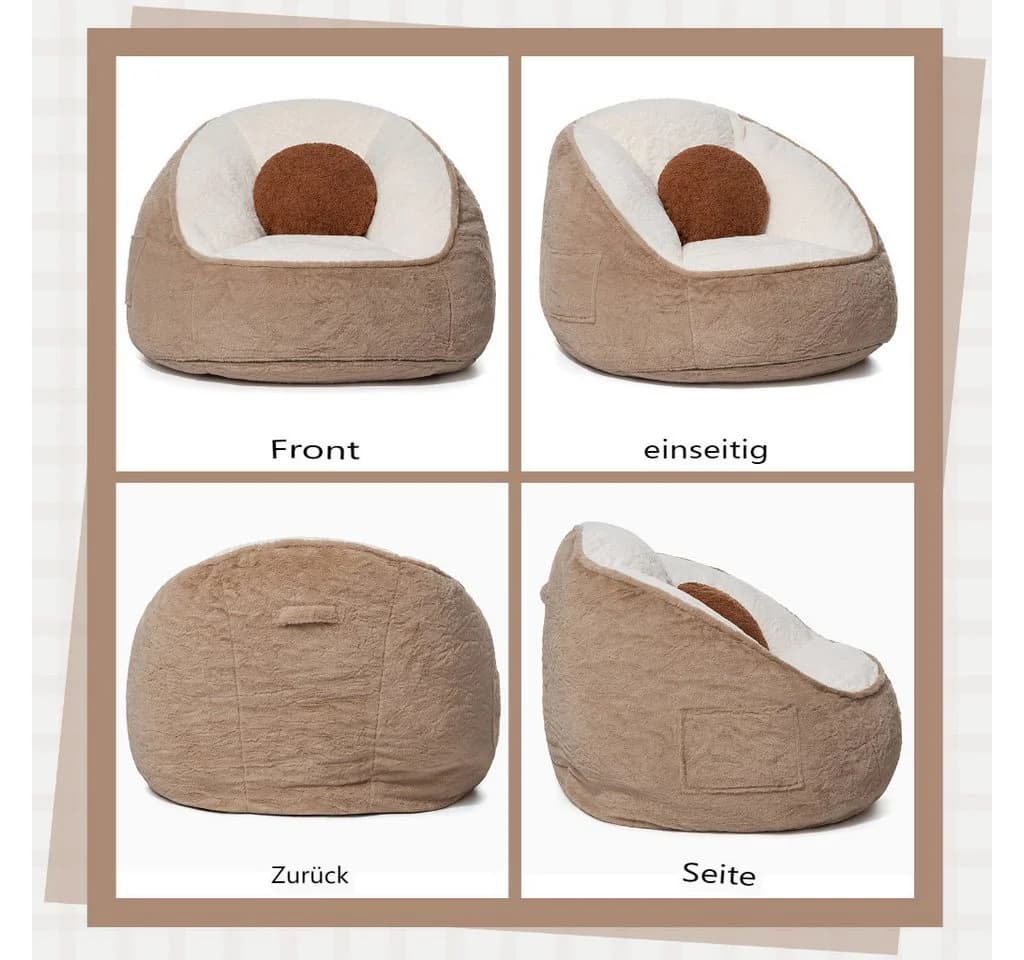 Insma Sitzsack Beanbag Sessel mit Rückenlehne Kunstfell Braun - Bild 5