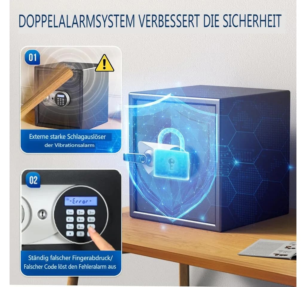 Insma Tresor mit Fingerabdruck & Zahlencode Schwarz