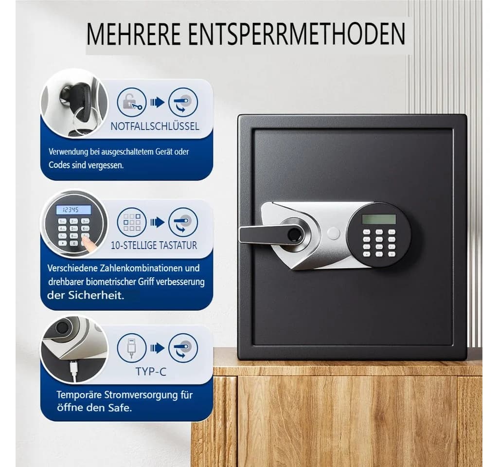 Insma Tresor mit Fingerabdruck & Zahlencode Schwarz - Bild 3