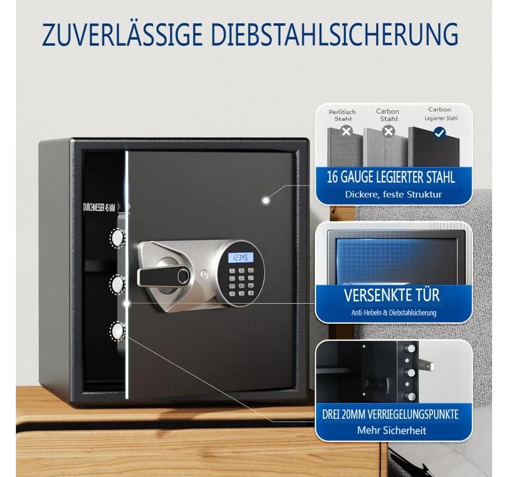 Insma Tresor mit Fingerabdruck & Zahlencode Schwarz - Bild 4