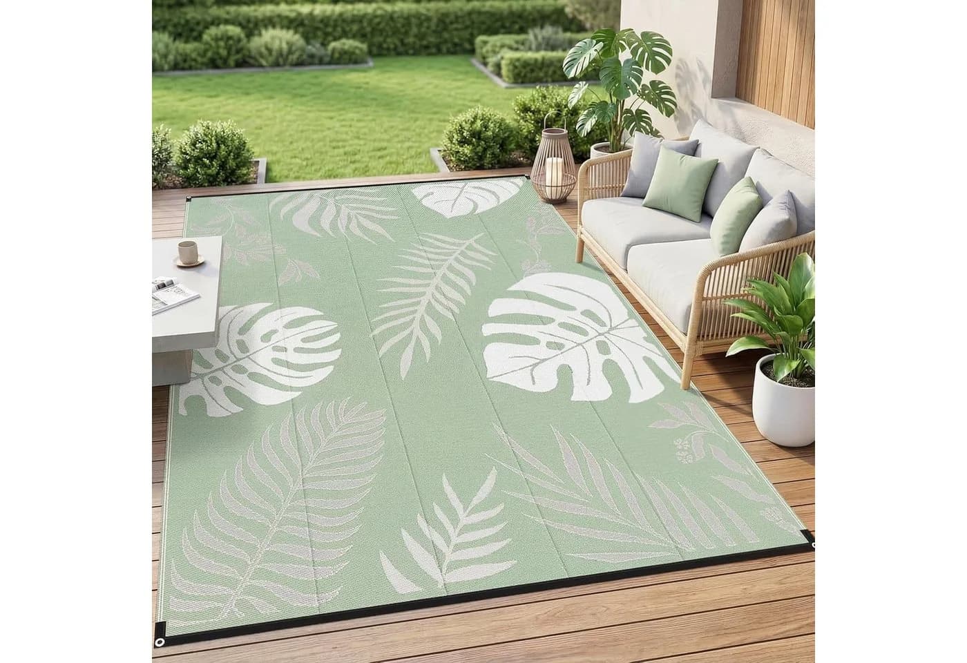 GOTGELIF Outdoorteppich Grün Boho-Stil Wetterfest - Bild 2