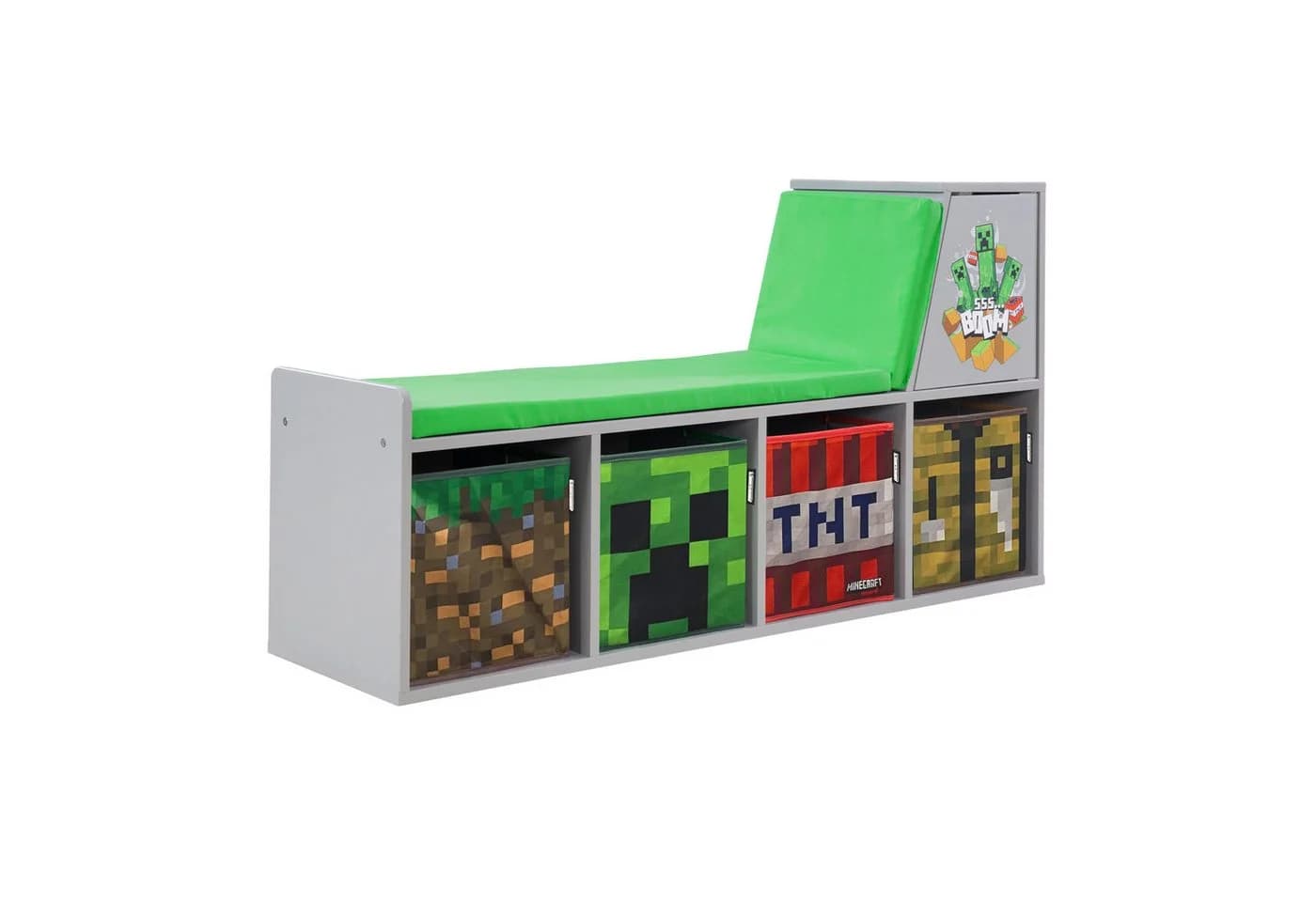 Minecraft Kindersitzbank Grau Grün mit Stauraum und Kissen - Bild 2