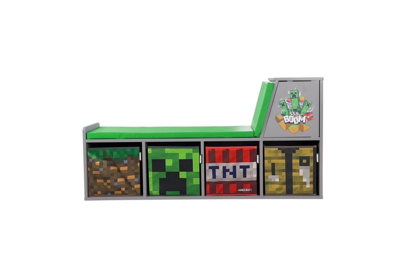 Minecraft Kindersitzbank Grau Grün mit Stauraum und Kissen - Bild 4