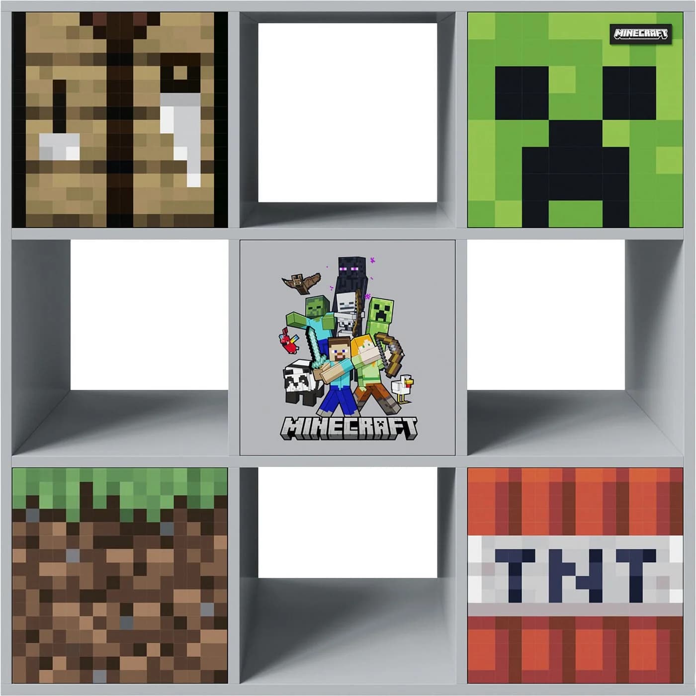 Minecraft Regal 9 Fächer Grau mit Push-to-Open Türen