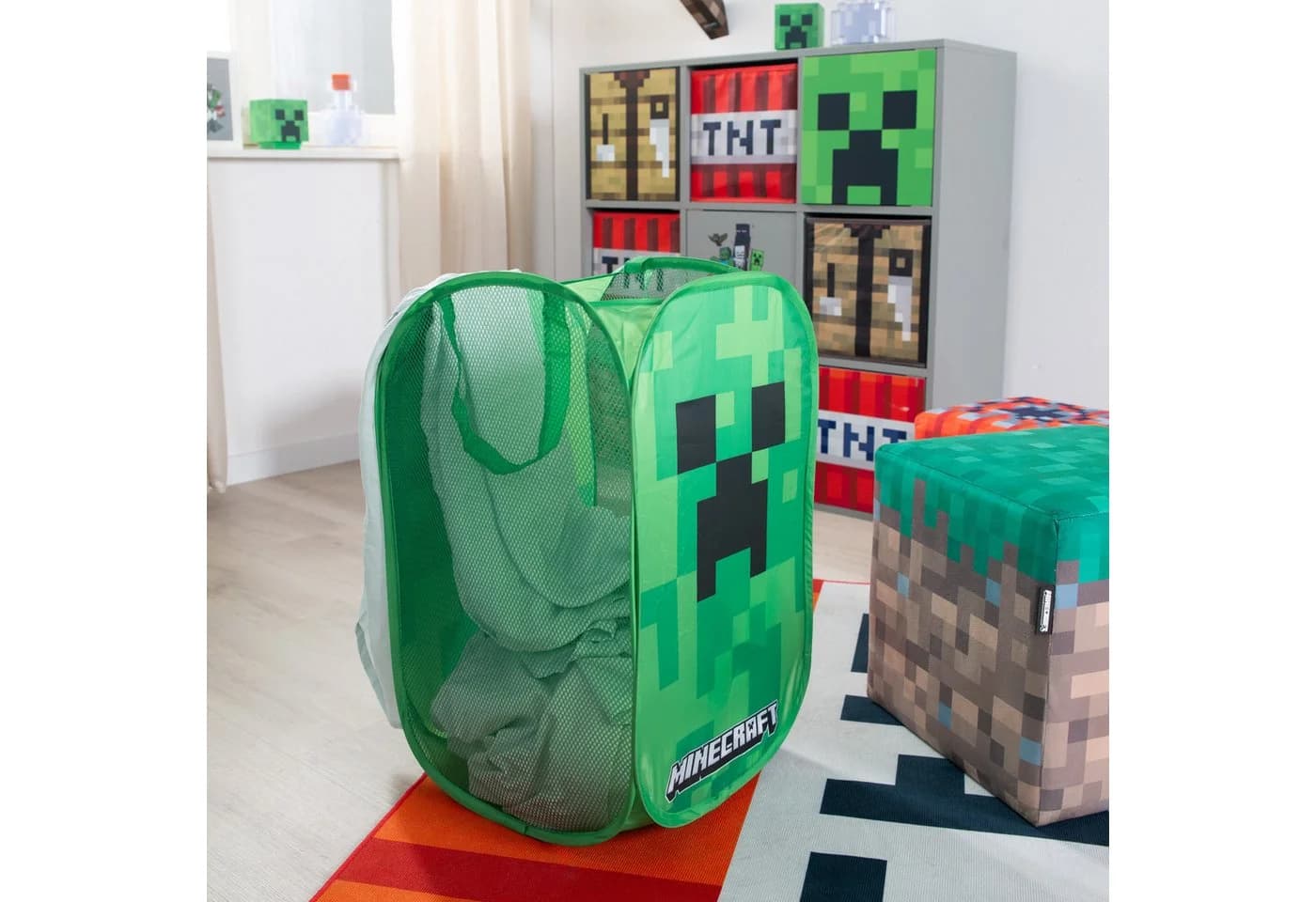 Minecraft Wäschekorb aus Stoff - Wäschebox - Faltbar mit 2 Hänkeln - Mit Creeper Motiv