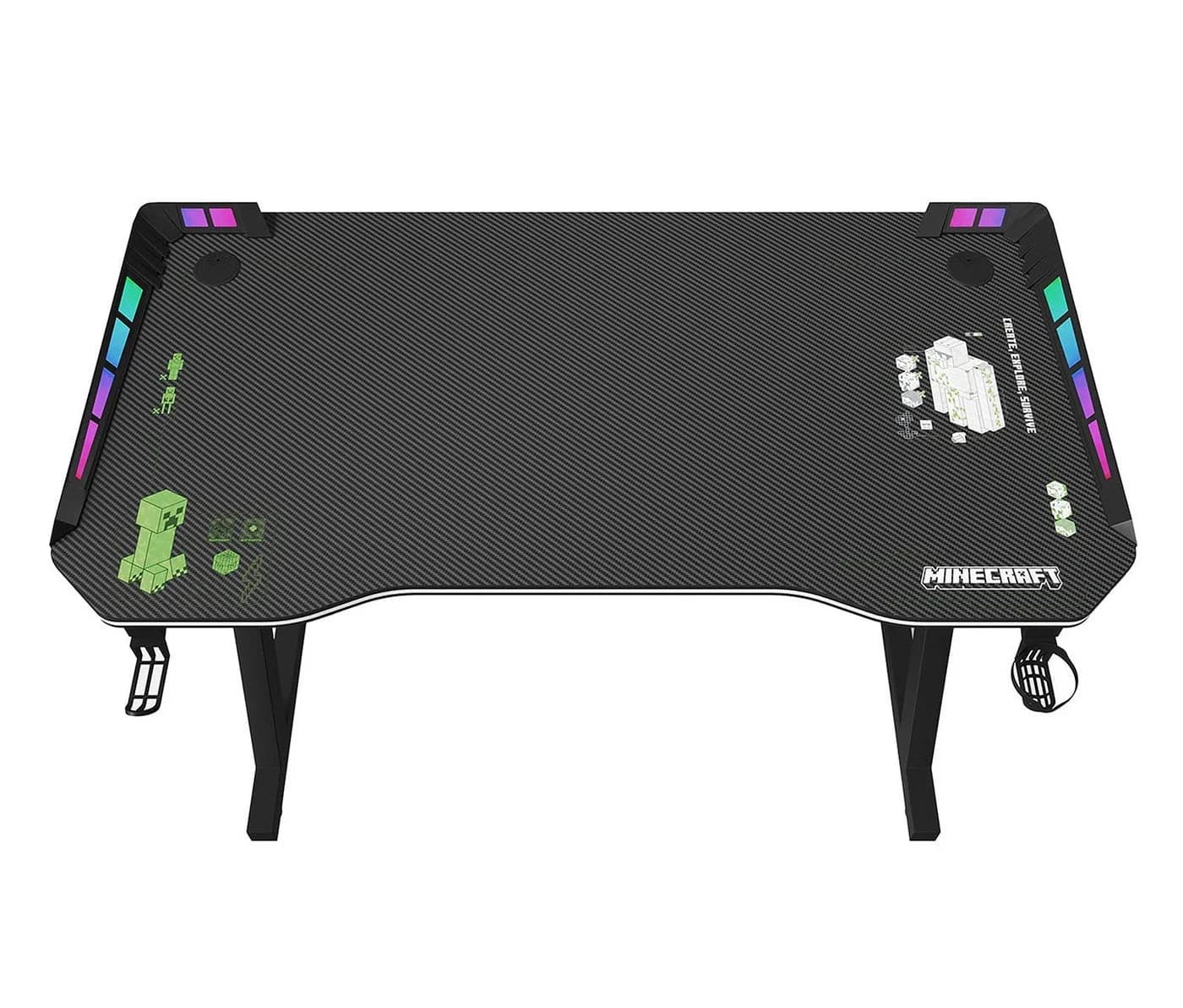Minecraft Gamingtisch mit LED - Carbonoptik, Minecraft Print, Metallgestell - Bild 4