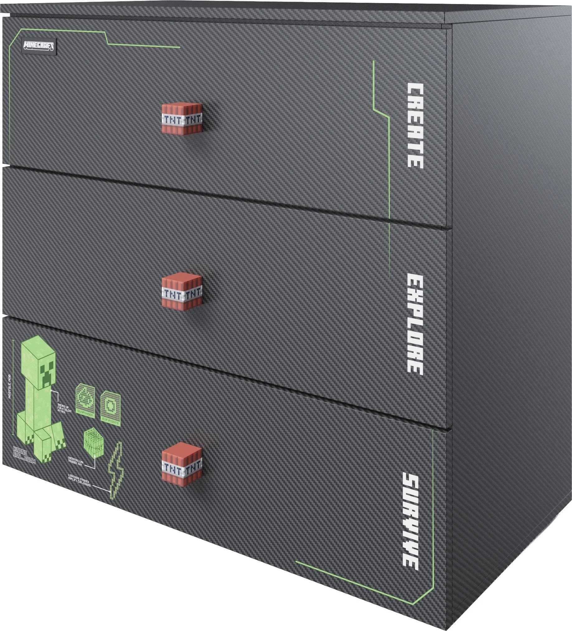 Roba Kommode Minecraft LED-Beleuchtung 3 Schubladen