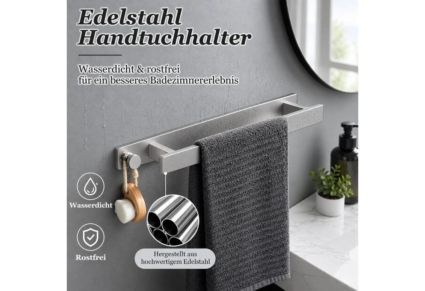 BOOD Handtuchhalter Edelstahl Ohne Bohren Silber Wandmontage