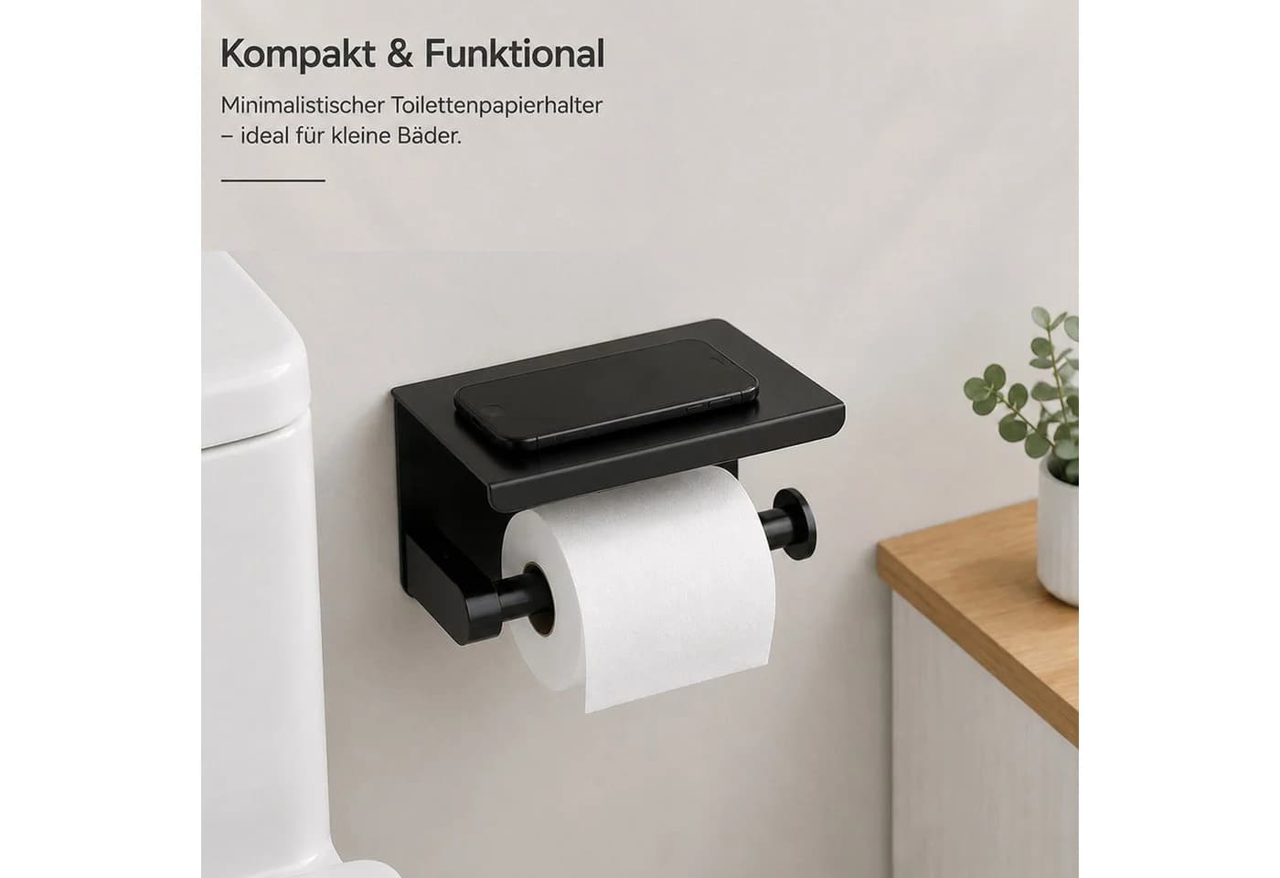 BOOD Toilettenpapierhalter Edelstahl mit Ablage, Wandmontage Bad & Küche
