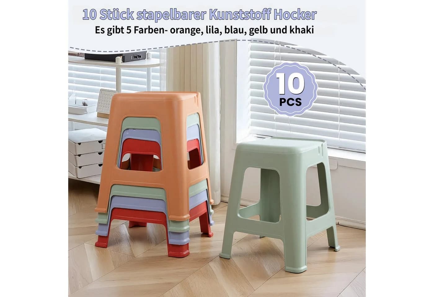 Rutaqian 10er Set Stapelbare Kunststoffhocker Bunt 47 cm - Bild 5