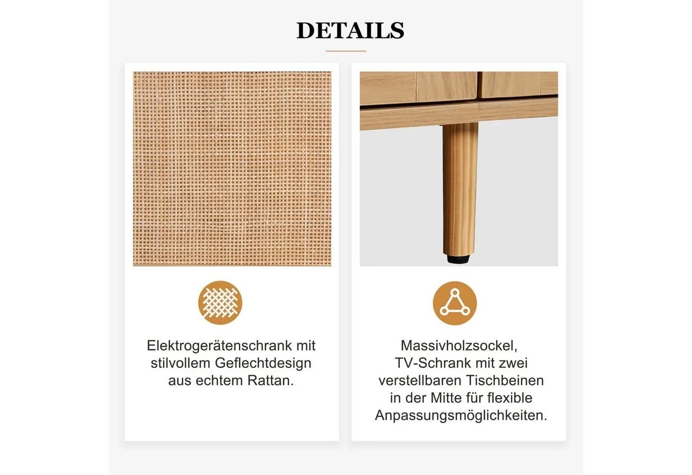 Sweiko TV-Schrank Lowboard Rattan-Design - Bild 4