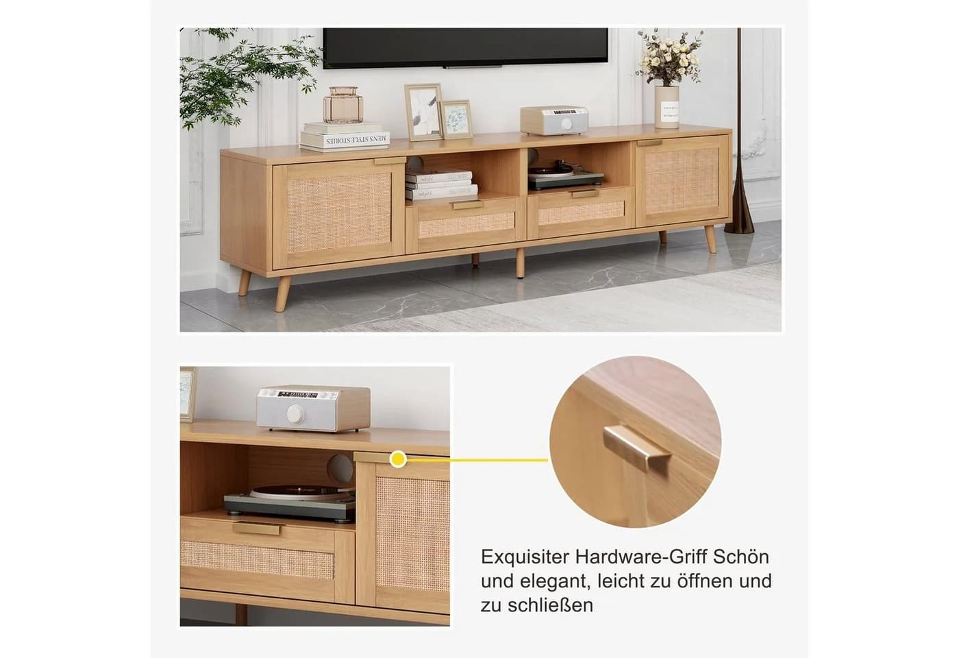 Sweiko TV-Schrank Lowboard Rattan-Design - Bild 5
