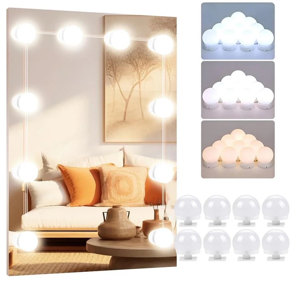 TUWENA LED-Lichtspiegel 3 Farben LED Spiegelleuchte, 9 Helligkeiten Dimmbar Schminklicht - Bild 2