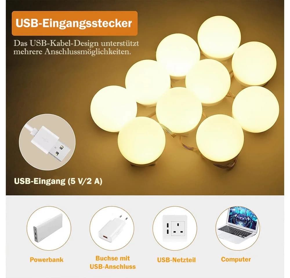 TUWENA LED-Lichtspiegel 3 Farben LED Spiegelleuchte, 9 Helligkeiten Dimmbar Schminklicht - Bild 4