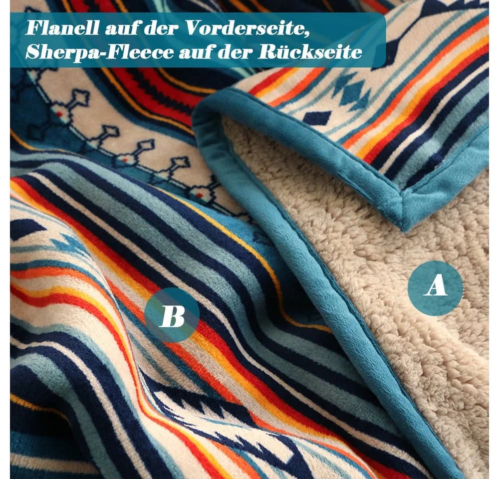 TUWENA Wolldecke Kuscheldecke Flanell-Polyester-Mikrofaser Bunte Streifen