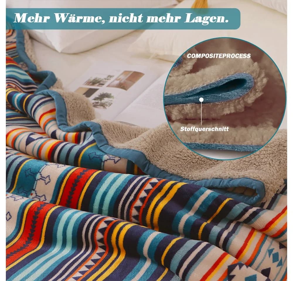 TUWENA Wolldecke Kuscheldecke Flanell-Polyester-Mikrofaser Bunte Streifen - Bild 3