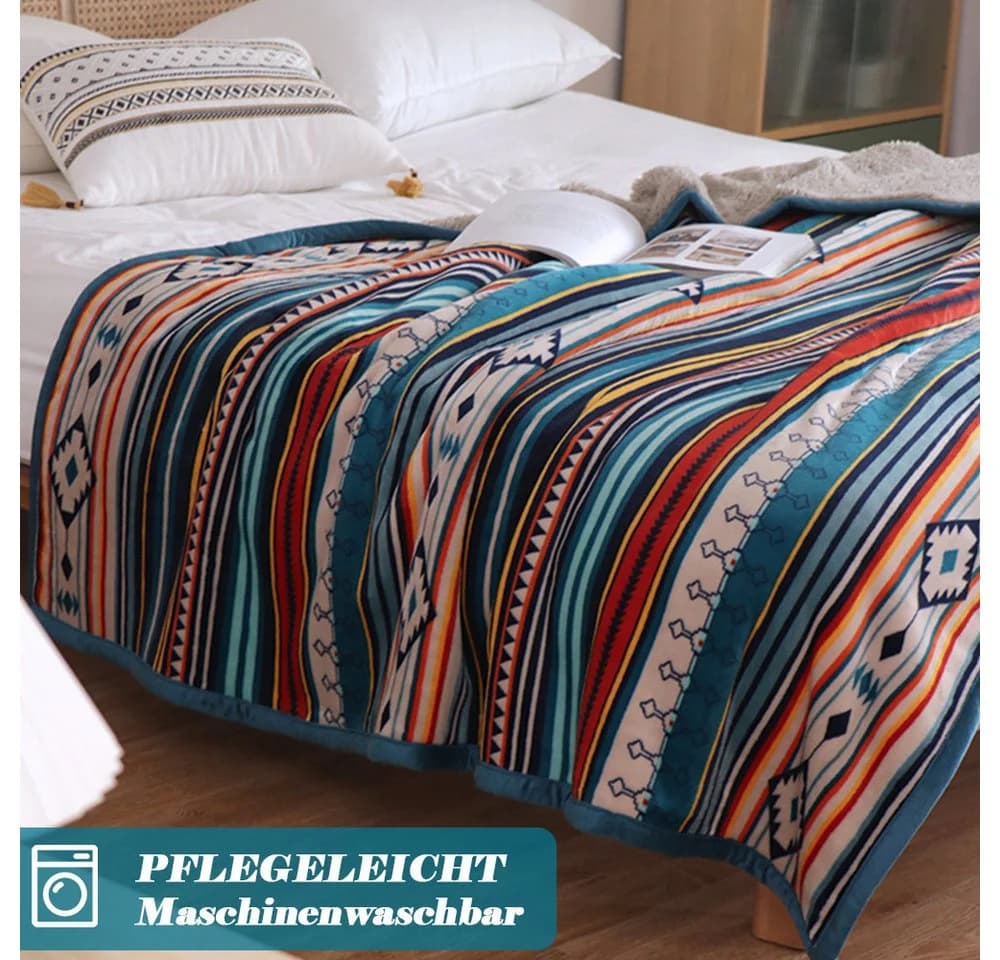 TUWENA Wolldecke Kuscheldecke Flanell-Polyester-Mikrofaser Bunte Streifen - Bild 4